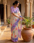Vasthrlay Womens Printed Unstitched Navy Blue Saree