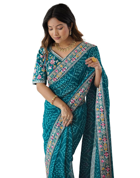 Vasthrlay Georgette Embroidery Unstitched Pink Saree
