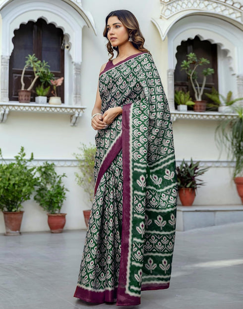 Vasthrlay Womens Printed Unstitched Maroon Saree