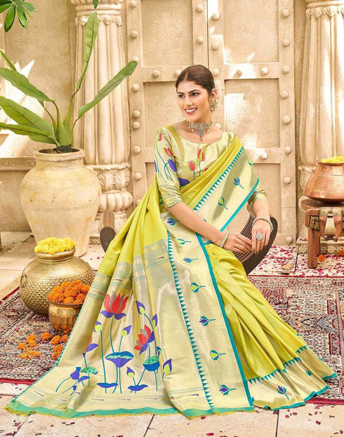 Vasthrlay Paithani Kanjivaram Unstitched Pink Saree