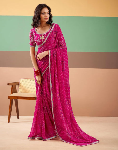 Vasthrlay Georgette Embroidery Unstitched Dark Green Saree