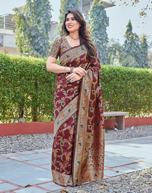Vasthrlay Banarasi Kanjivaram Az Ys Sirisha Maroon Ethnic Wear