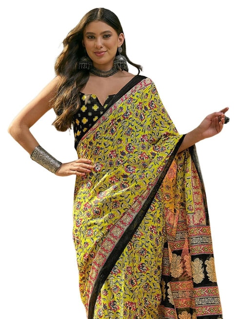 Vasthrlay Printed Yellow Saree