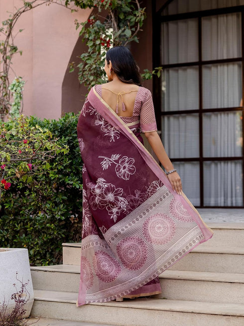 Vasthrlay Womens Printed Unstitched Olive Green Saree