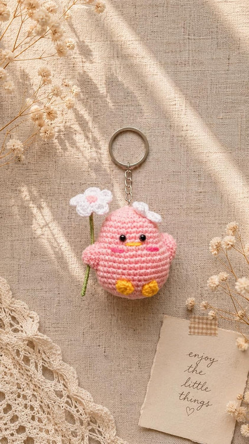 Cute Crochet Chick Keychain