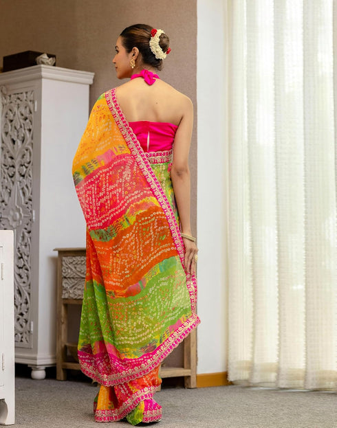 Vasthrlay Georgette Embroidery Unstitched Red Saree