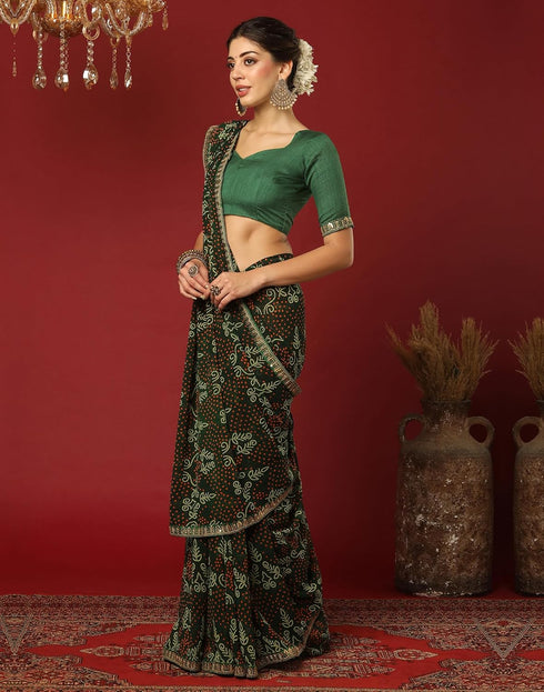 Vasthrlay Georgette Bandhani Unstitched Rani Pink Saree