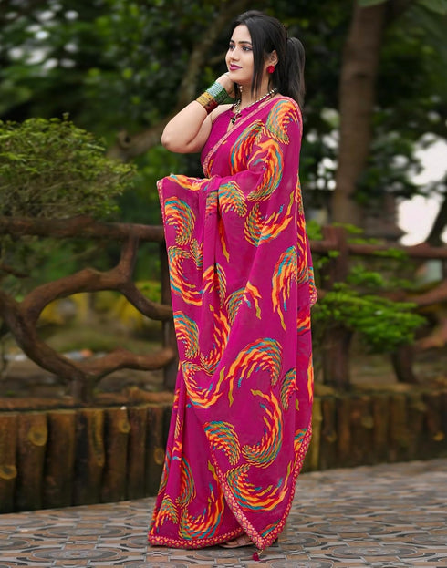 Vasthrlay Georgette Printed Unstitched Yellow Saree