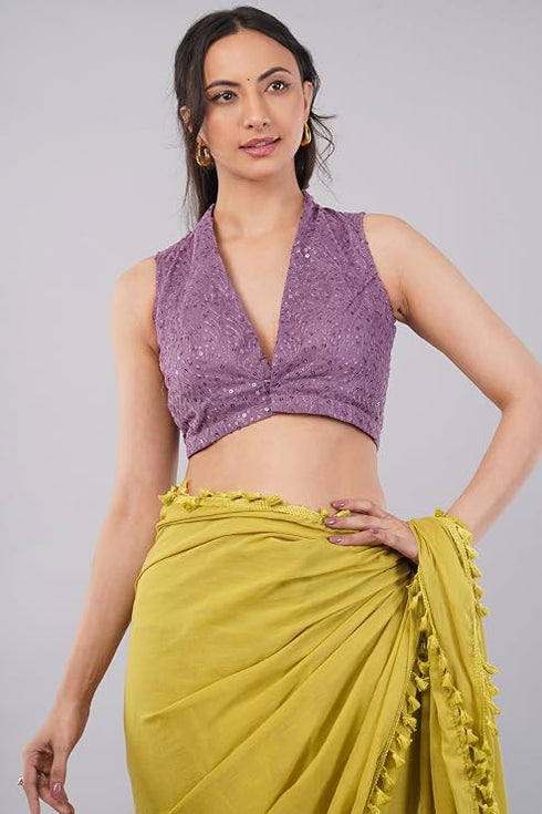 Vasthrlay Mustard Plain Cotton Saree With Pocket And Unstitched Blouse Piece