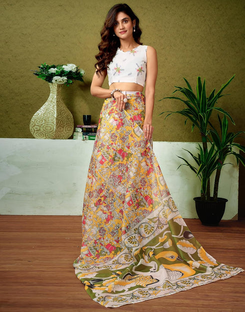 Vasthrlay Chanderi Printed Unstitched Blue Saree