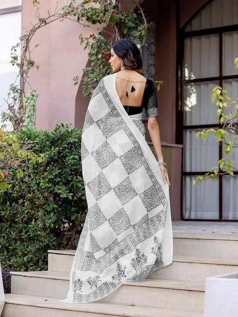 Vasthrlay Womens Printed Unstitched Multicolor Saree