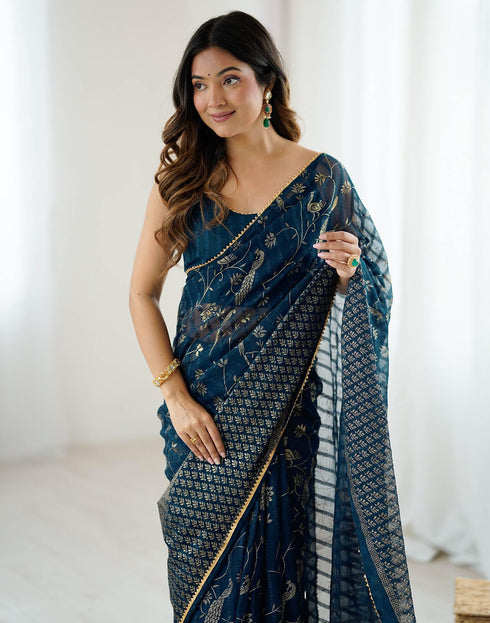Vasthrlay Red Unstitched Saree