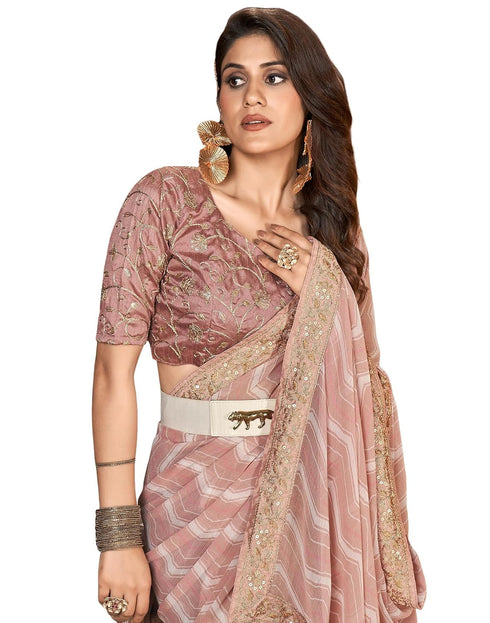 Vasthrlay Georgette Leheriya Pink Saree With Unstitched Blouse Piece