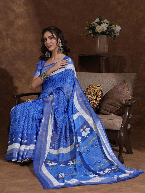 Vasthrlay Weaving Printed Beige Saree
