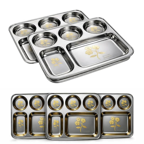 Stainless Steel 5-Compartment Dinner Plate 2 Set
