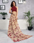 Vasthrlay Womens Printed Dark Beige Saree With Maroon Unstitched Blouse Piece