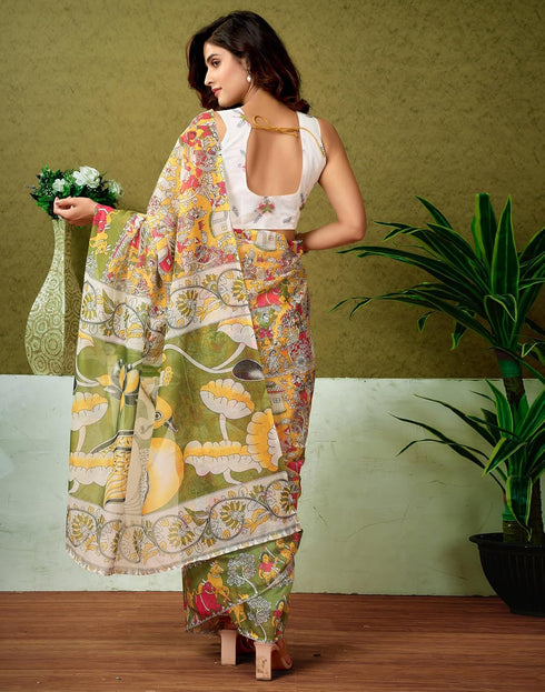Vasthrlay Chanderi Printed Unstitched Blue Saree