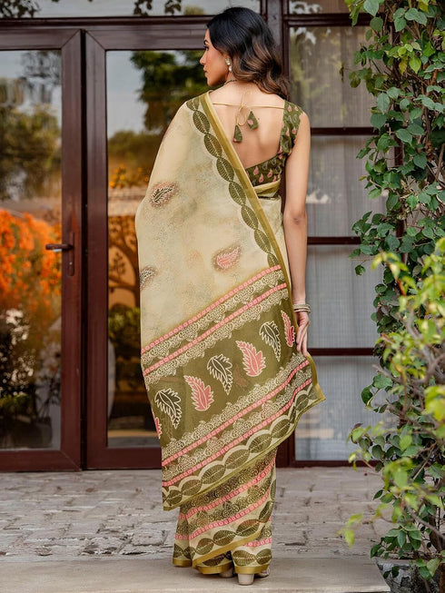Vasthrlay Womens Printed Unstitched Multicolor Saree