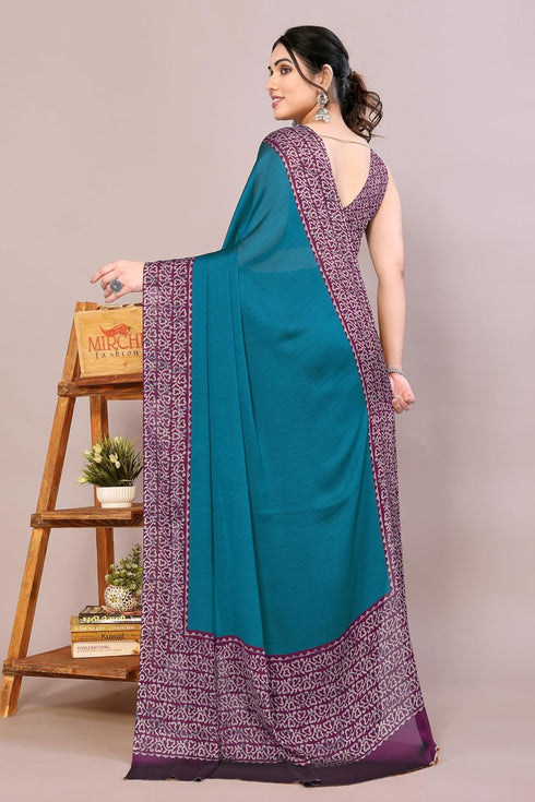 Vasthrlay Fashion Chiffon Georgette Teal Ethnic Wear