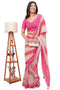 Vasthrlay Womens Pink Paisley Printed Linen Saree With Unstitched Blouse Piece