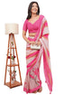 Vasthrlay Womens Pink Paisley Printed Linen Saree With Unstitched Blouse Piece