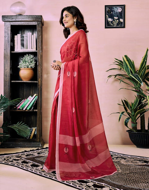 Vasthrlay Chanderi Printed Unstitched Orange Saree