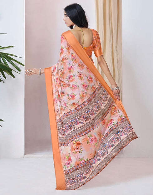Vasthrlay Georgette Printed Unstitched Multicolor Saree