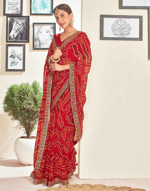 Vasthrlay Georgette Embroidery Navy Blue Saree With Unstitched Blouse Piece