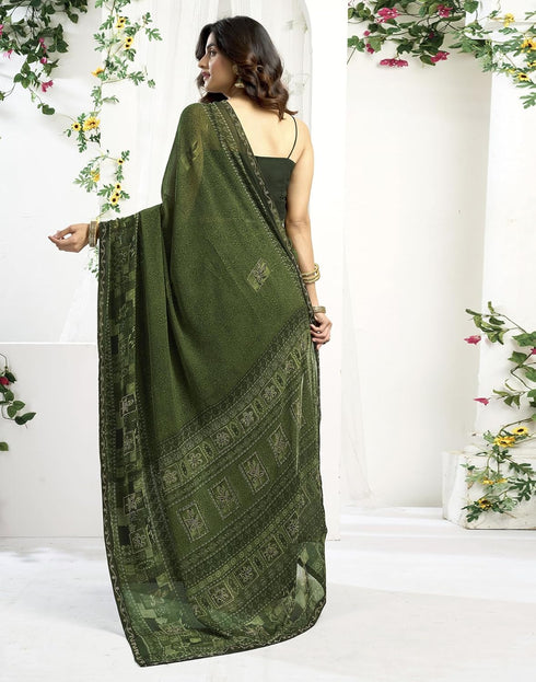 Vasthrlay Georgette Printed Unstitched Maroon Saree