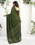 Vasthrlay Georgette Printed Olive Green Saree With Unstitched Blouse Piece