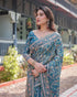 Vasthrlay Turquoise Embroidery Traditional Saree