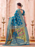 Vasthrlay Weaving Banarasi Unstitched Peacock Blue Saree