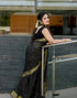 Vasthrlay Banarasi Jacquard Black And Gold Saree With Unstitched Blouse Piece