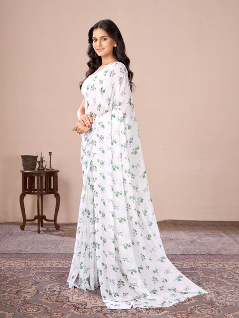 Vasthrlay Blue Georgette Printed Saree