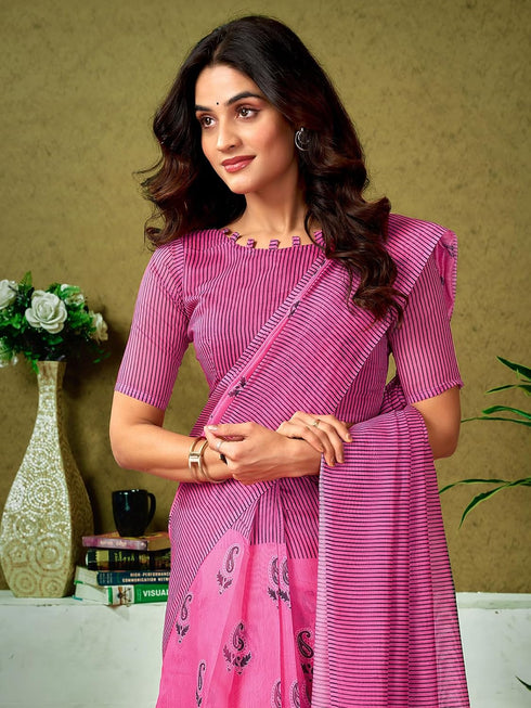 Vasthrlay Chanderi Printed Unstitched Sky Blue Saree