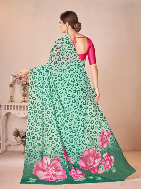 Vasthrlay Green Georgette Unstitched Saree