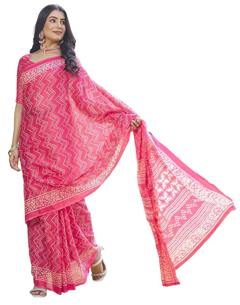 Vasthrlay Chanderi Bandhani Unstitched White Saree