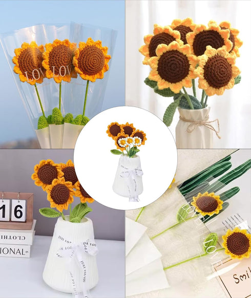 7PCS Crochet Sunflower Bouquet