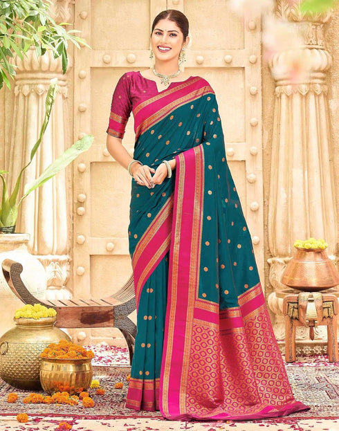 Vasthrlay Womens Paithani Unstitched Blue Saree
