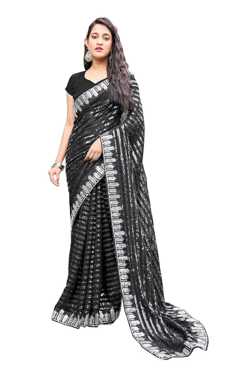 Vasthrlay Georgette Sequence White Ethnic Wear