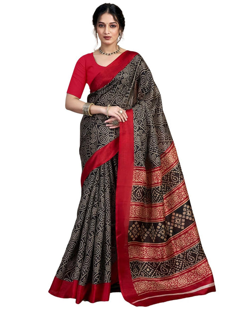Vasthrlay Bandhani Printed Unstitched Black Saree