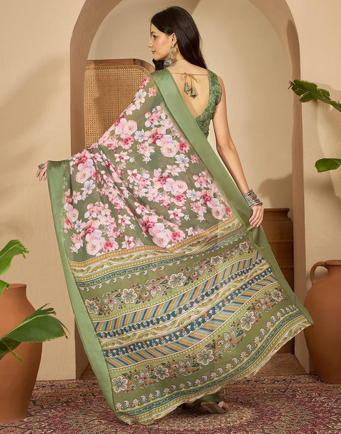 Vasthrlay Womens Printed Unstitched White Saree