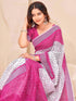 Vasthrlay Bandhani Embroidery White | Pink Saree With Unstitched Blouse Piece