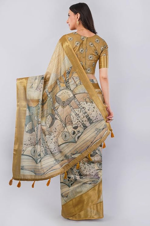 Vasthrlay Green Polyester Saree With Unstitched Blouse Piece