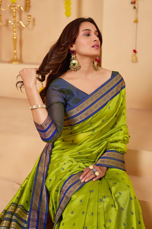 Vasthrlay Orange Jacquard Unstitched Saree