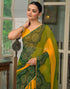 Vasthrlay Georgette Bandhani Green Saree With Yellow Unstitched Blouse Piece