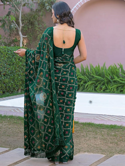 Vasthrlay Chiffon Printed Unstitched Teal Saree