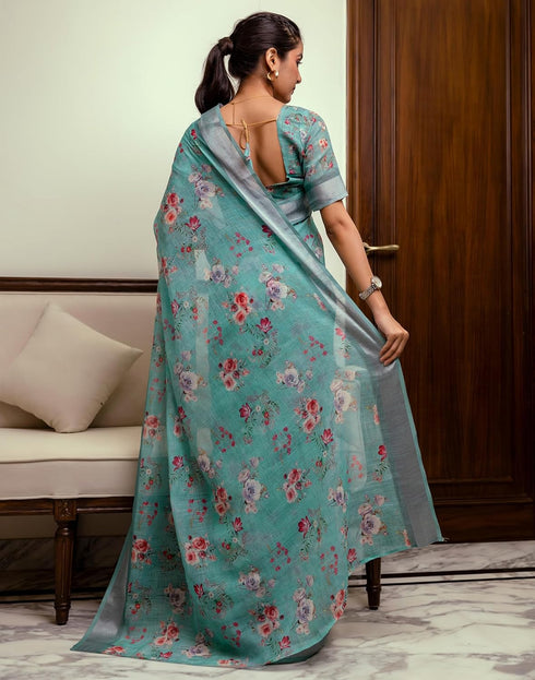 Vasthrlay Womens Printed Unstitched White Saree