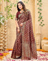 Vasthrlay Womens Weaving Maroon | Gold Saree With Unstitched Blouse Piece