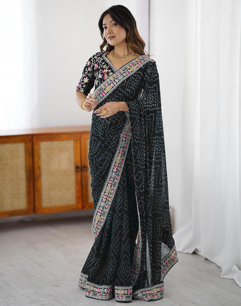 Vasthrlay Georgette Bandhani Unstitched Blue Saree